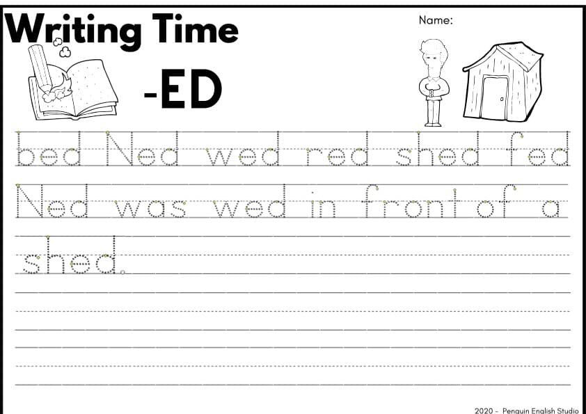 CVC Short E Handwriting Practice | -ed, -en, -et Writing Sheets | Grade 1 Phonics