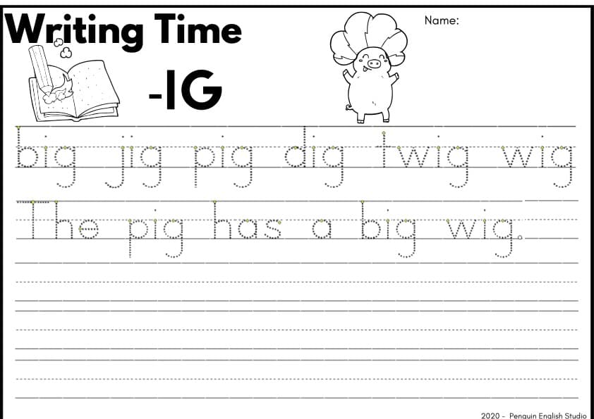 CVC Short I Handwriting Practice | -ig, -in, -ip, -it Writing Sheets | Grade 1