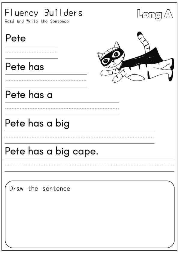 Magic E Fluency Pyramids | 32 CVCe Read, Write and Draw Sentences | 1st Grade