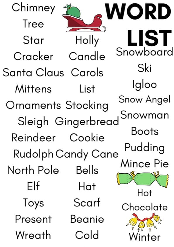 Christmas Vocabulary Flash Cards | 38 Picture and Word Cards plus Word List | 1st Grade ESL