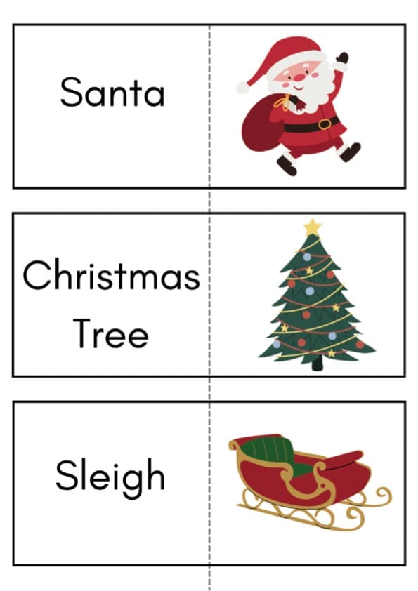Christmas Fold-Over Flash Cards | 30 Picture and Word Cards | Kindergarten-1st Grade ESL