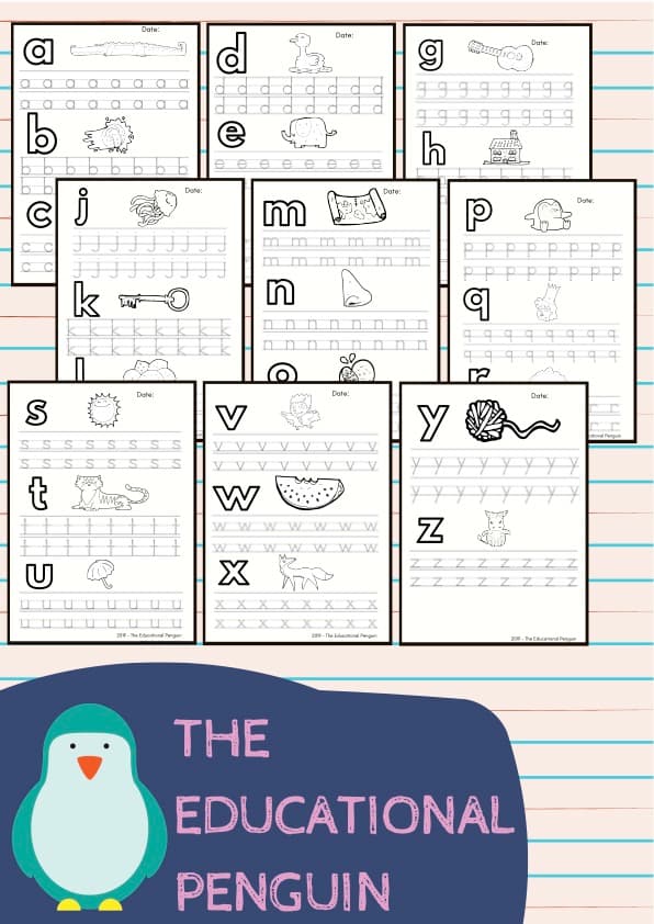 A-Z Lowercase Letter Tracing Worksheets | Alphabet Handwriting | Pre-K-K