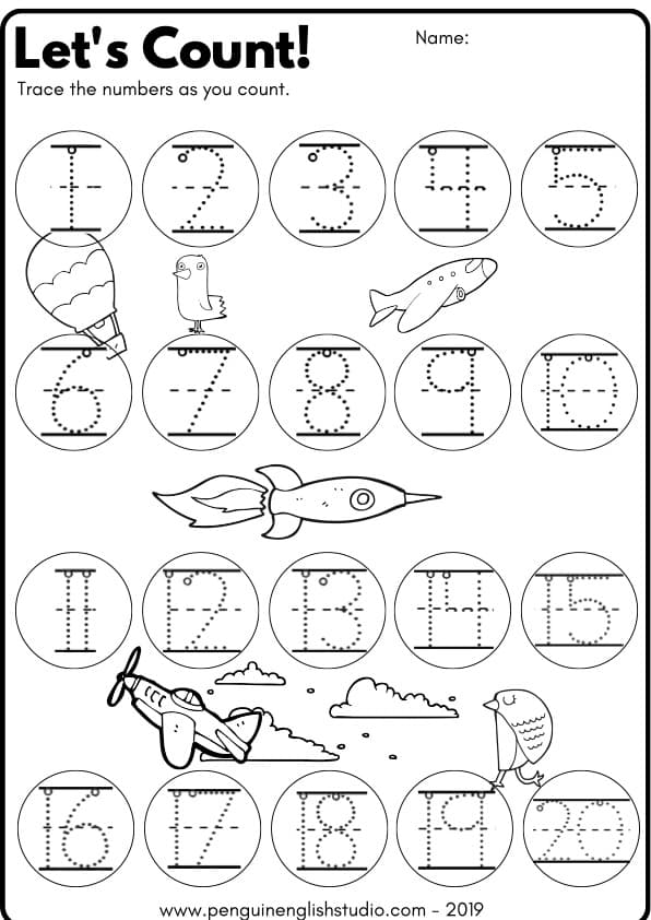 Counting to 20 Activity Pack | Trace, Count, Cut and Paste Numbers 1–20 | 1st Grade Math