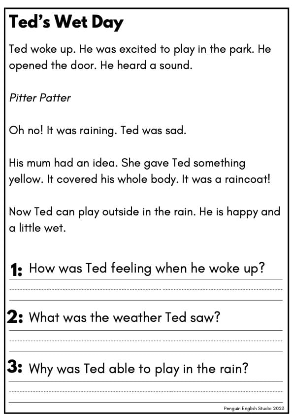 Weather Reading Comprehension Passages | 5 Short Stories with Questions | 1st-4th Grade ESL