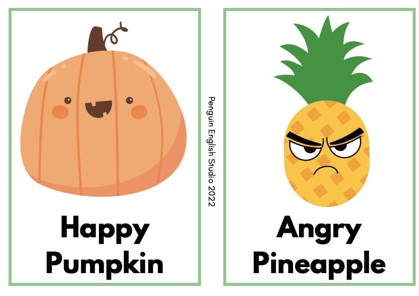 Food Emotions Flash Cards | 10 Feelings Vocabulary Cards | Pre-K-K ESL