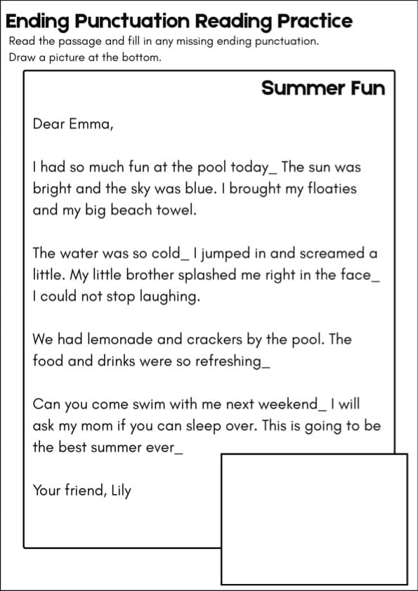 Ending Punctuation Worksheets | Periods, Question Marks and Exclamation Points in Letters | 1st Grade Grammar
