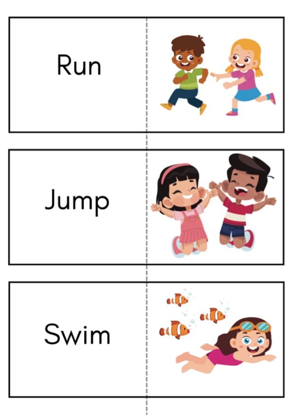 Action Verbs Flash Cards A4 and A7 Sizes ESL EFL Vocabulary Pre-K | Pre-K Flash Cards