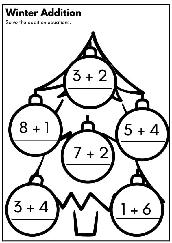 Winter Addition Within 20 Worksheets | Christmas Math Center | 1st Grade Math