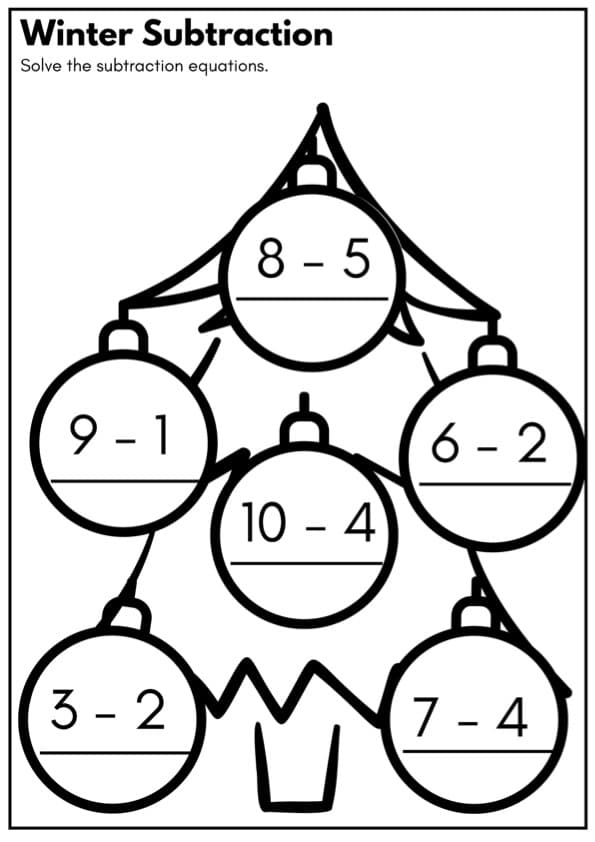 Winter Subtraction Within 20 Worksheets | Christmas Math Center | 1st Grade Math
