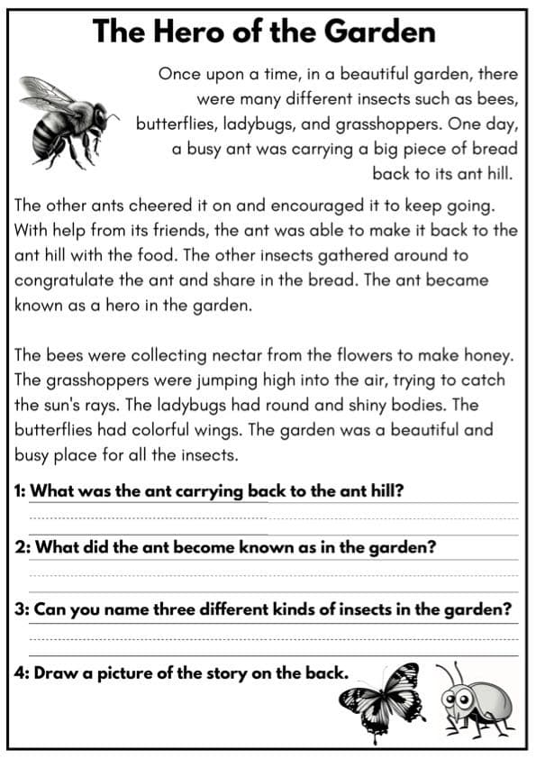 Insect Reading Comprehension Stories | 10 Bug Passages with Questions | 1st-2nd Grade