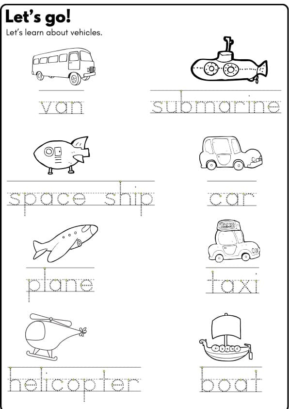 Transportation Vocabulary Activity Pack | 36 Vehicle Worksheets | 1st Grade Writing