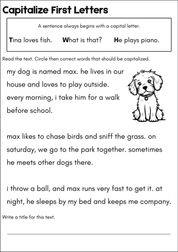 Capitalization Worksheets | Fix the Capital Letters in Animal Texts | 1st Grade Grammar