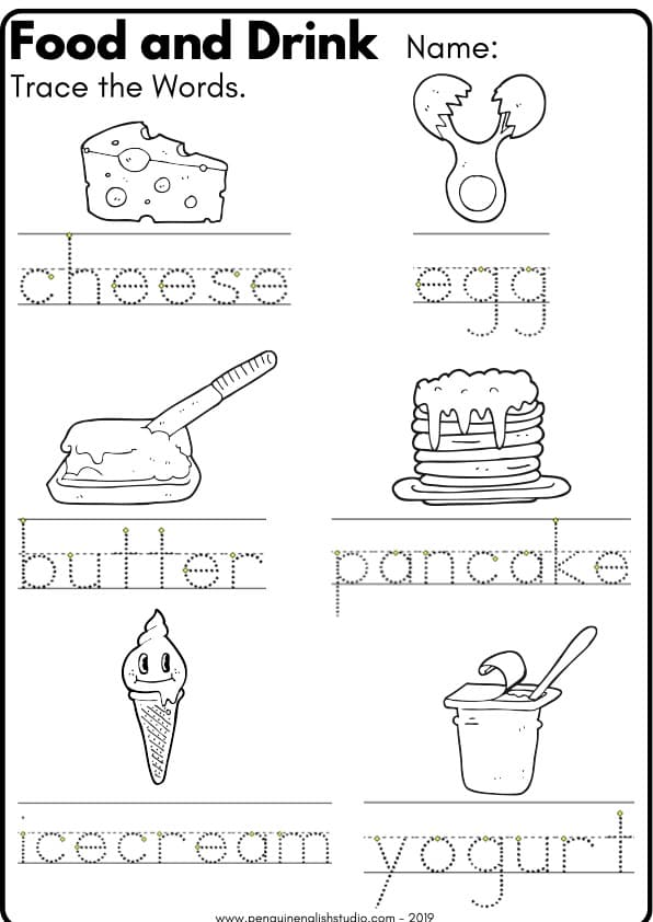 Food and Drink Vocabulary Activity Pack | 46 Worksheets | 1st Grade ESL