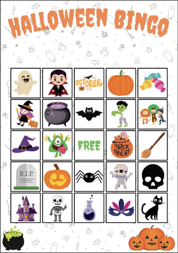 Halloween Picture Bingo | 30 Game Boards and Calling Cards | Pre-K ESL