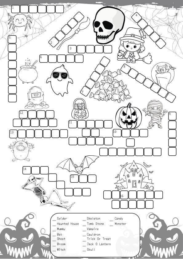 Halloween Bingo and Puzzle Pack | 15 Picture Bingo Boards, Crossword and Word Search | 1st Grade