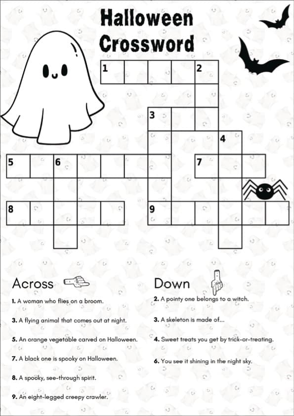 Halloween Crossword Puzzles | 10 Puzzles with Answer Keys | 1st-3rd Grade ESL
