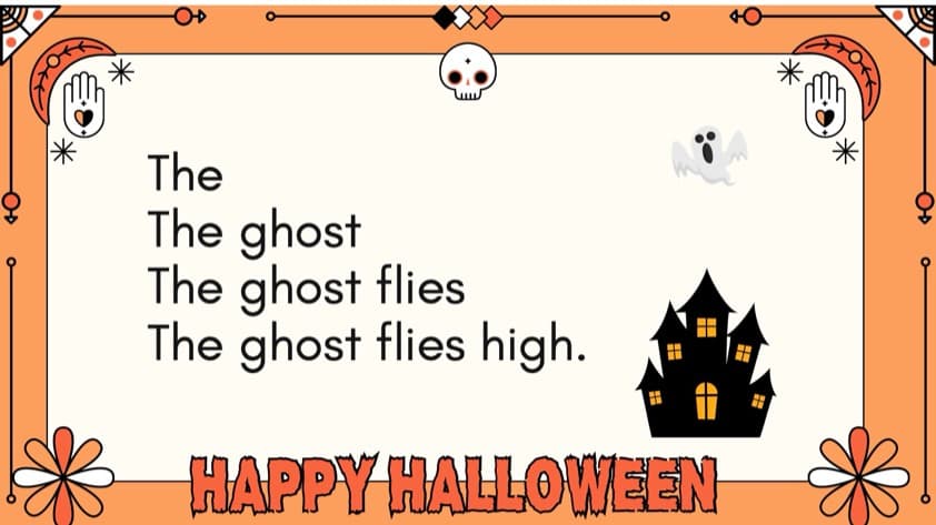 Halloween Sentence Pyramid Slides | 30 Digital Fluency Readers | 1st Grade Reading
