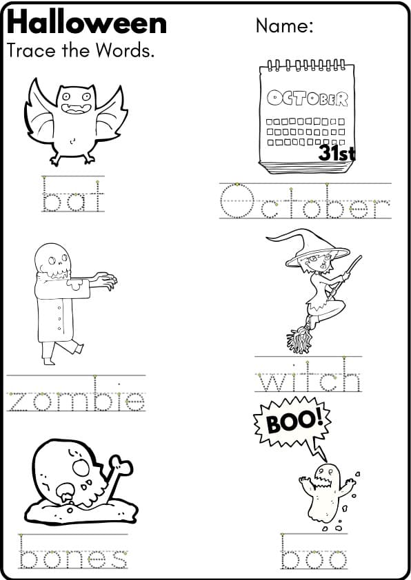 Halloween Literacy Worksheets | Tracing, Word Search, Crossword & Patterns | K-1st Grade