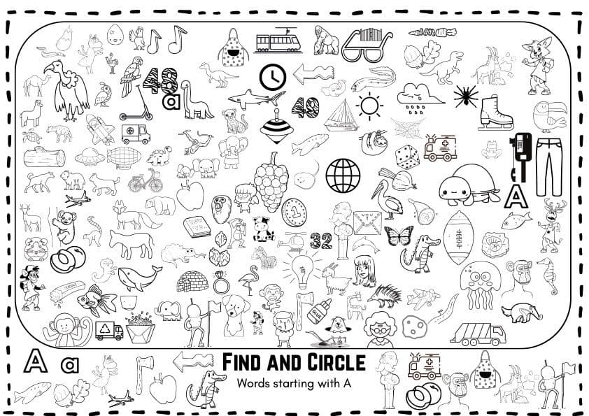A to Z Hidden Pictures Worksheets | Find and Circle Beginning Sounds | K-1st Grade