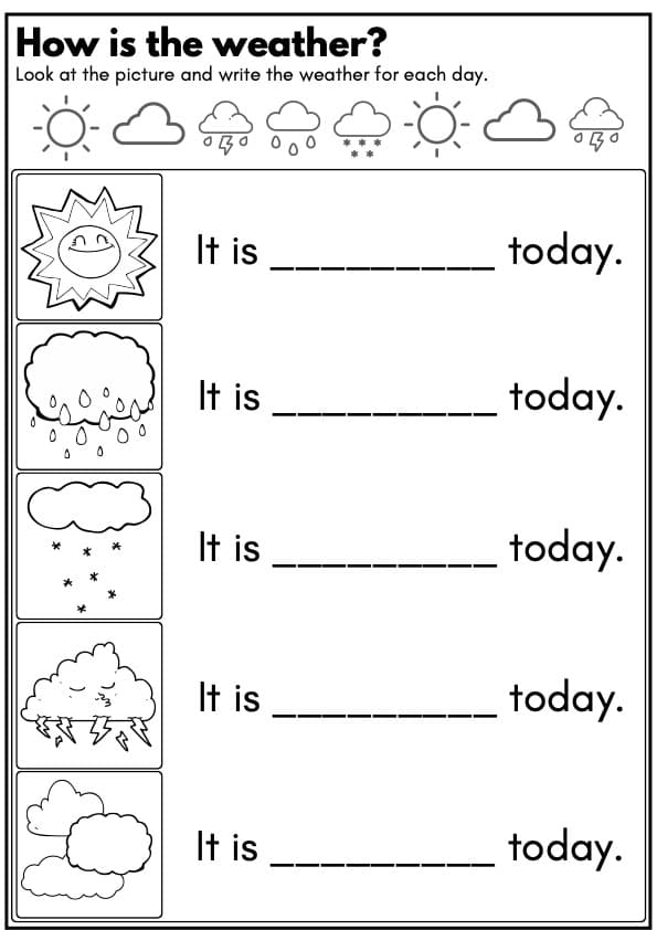 How's the Weather Today Worksheets | It Is ___ Today Sentences | 1st Grade ESL