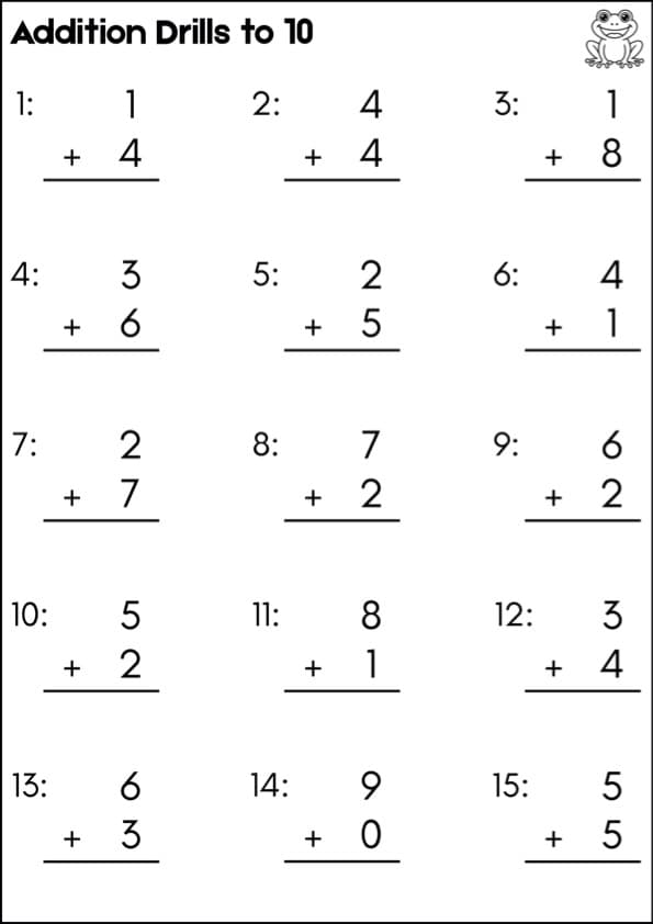 Addition Facts Drills to 10 | 1st Grade Math Fact Fluency