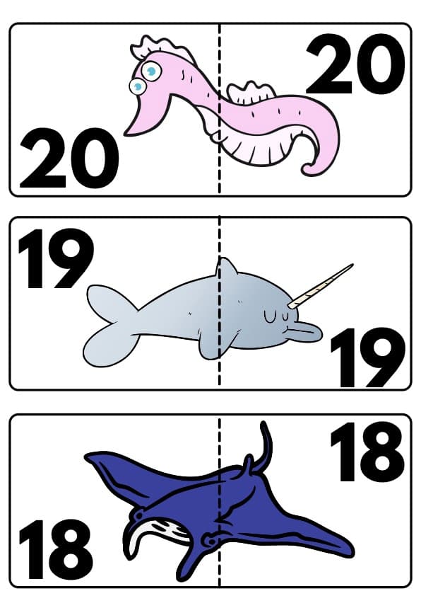 Ocean Animal Number Puzzles 1-20 | Number Recognition Matching Cards | Pre-K-1st Grade Math