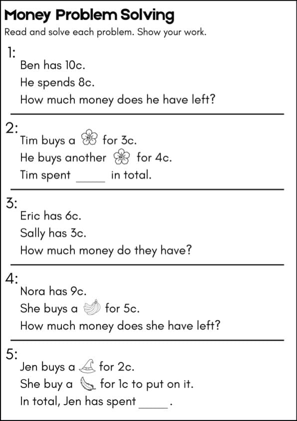 Money Word Problems in Cents | Adding and Subtracting Cents | 1st Grade Math