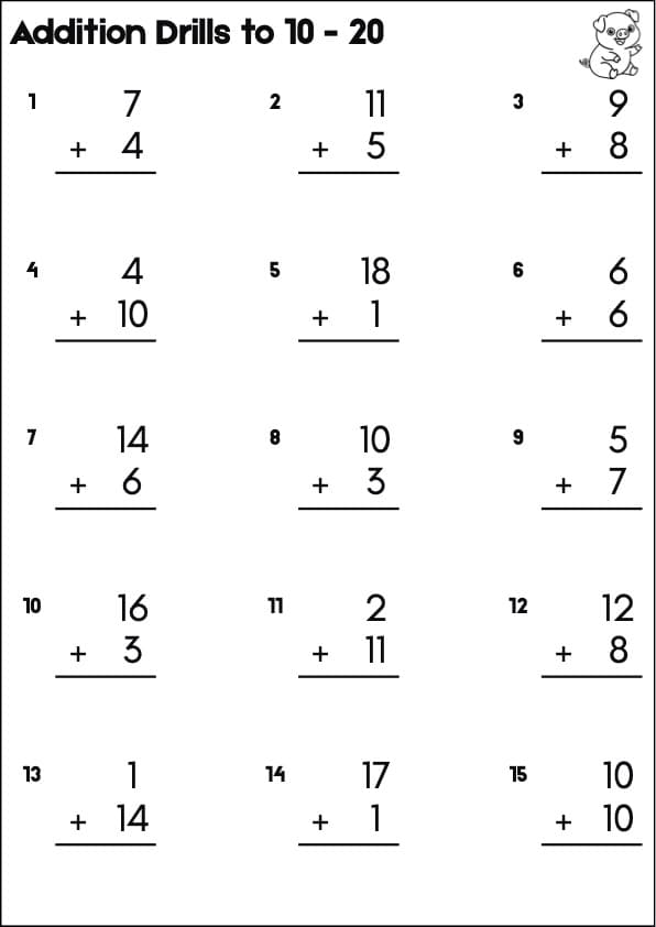 Addition Drills to 20 | Mixed 1st Grade Math Fact Fluency