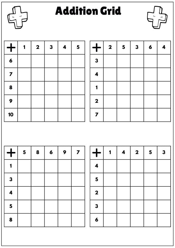 Addition Grid Fill-In Worksheets | 1st Grade Math