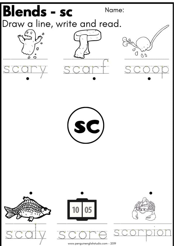 SC, SK, SM and SW Blends Worksheets | 30 Pages of S-Blend Phonics Practice | K-1st Grade