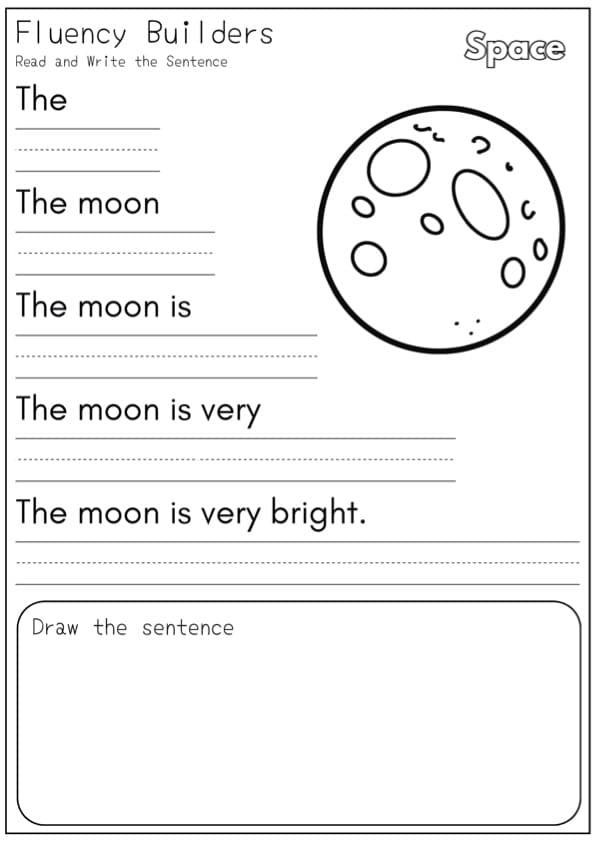 Space Sentence Pyramid Worksheets | 30 Read, Write and Draw Solar System Sentences | 1st Grade