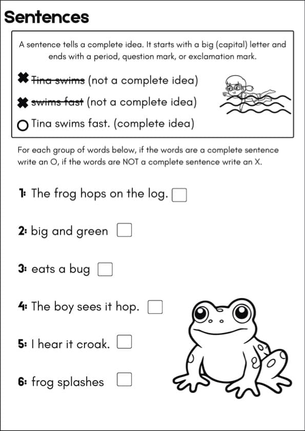 Complete Sentence or Fragment Worksheets | 60 Sort the Sentence Tasks | 1st Grade Grammar