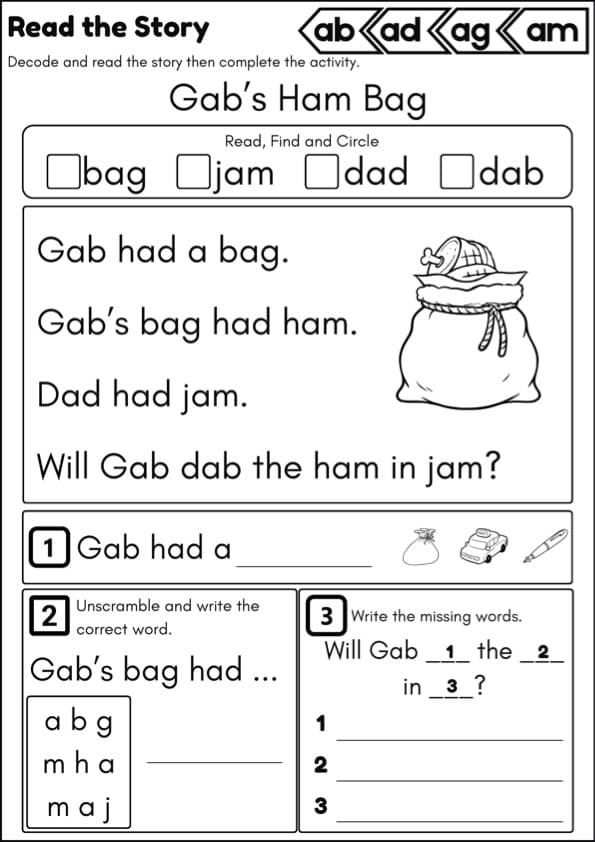 CVC Decodable Stories with Comprehension | 10 Short Vowel Word Family Passages | 1st Grade