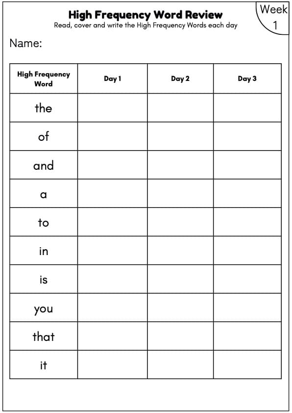 First 100 High Frequency Words Review | 10-Week Sight Word Practice Pack | 1st Grade