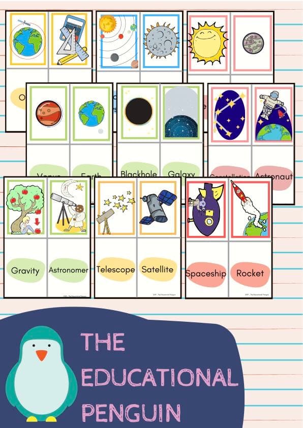 Space Flash Cards | 32 Solar System and Outer Space Vocabulary Picture Cards | Pre-K ESL