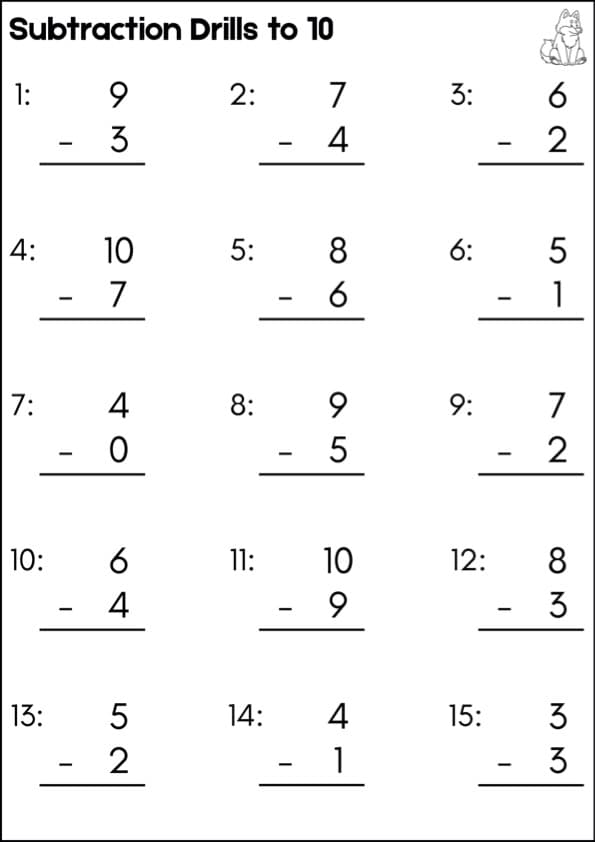 Subtraction Drills to 10 | 150 Vertical Subtraction Facts | 1st Grade Math Fact Fluency