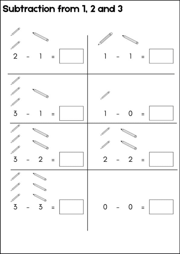 Subtraction Facts 1 to 10 With Pictures | 14 Picture-Supported Worksheets | 1st Grade Math