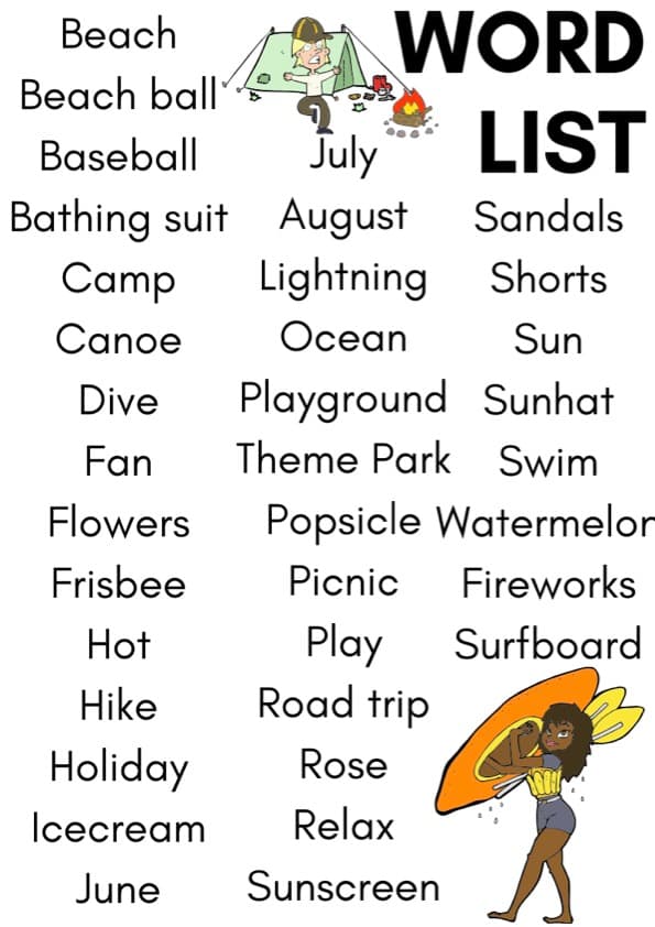 Summer Flash Cards | Summer Vacation Vocabulary Picture and Word Cards | 1st Grade ESL