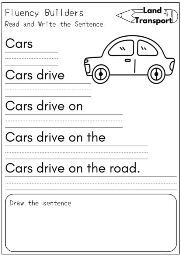 Transport Fluency Worksheets 29 Sentence Pyramid Reading Pages Grade 1 ESL | 1st Grade Grammar