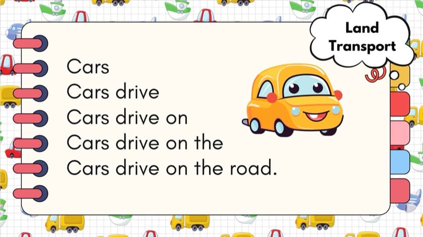 Transportation Themed Fluency Practice Sentence Pyramids Digital Ready | 1st Grade Grammar