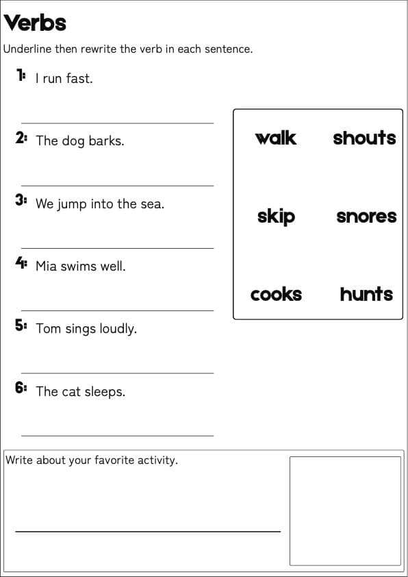 Verb Worksheets Identify Practice Action Words Grammar For 1st Grade | 1st Grade Grammar