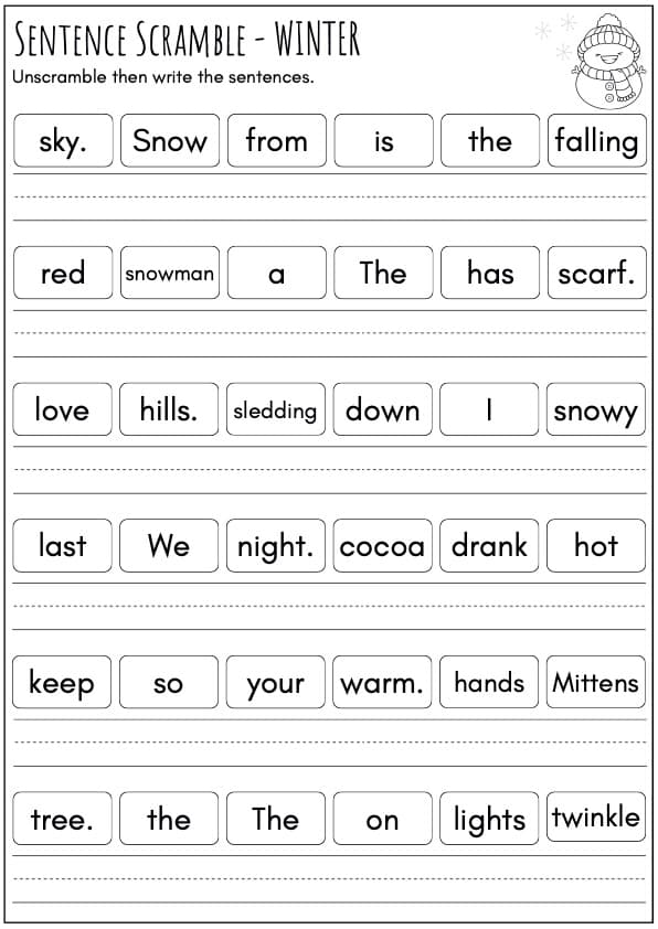 Winter Christmas Sentence Building Activity Literacy Station ELA ESL | 1st Grade Grammar