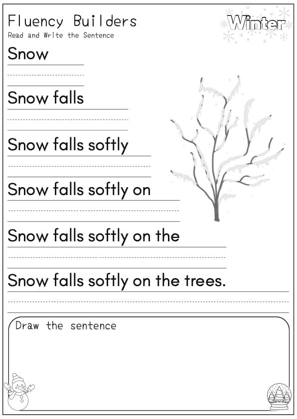 WINTER Themed Fluency Pyramids For Reading And Writing Worksheet | 1st Grade Writing