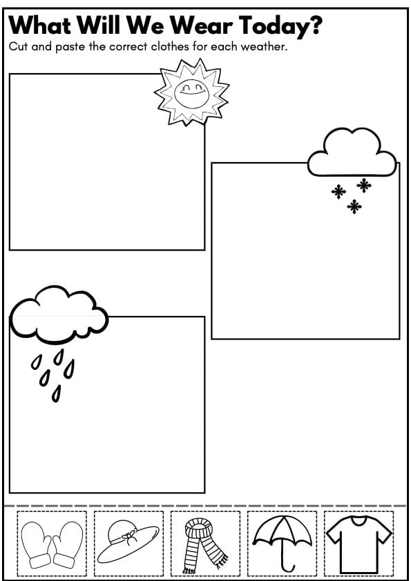 What Will We Wear Today Weather Theme Worksheet | 1st Grade Vocabulary
