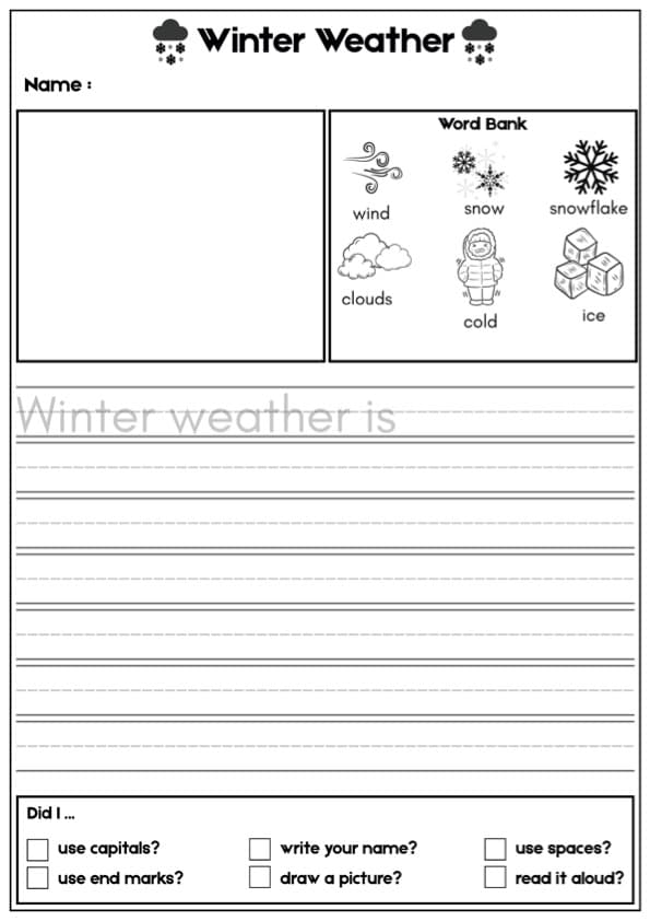 Winter Writing Journal Prompts 30 No Prep Pages K | 1st Grade Writing