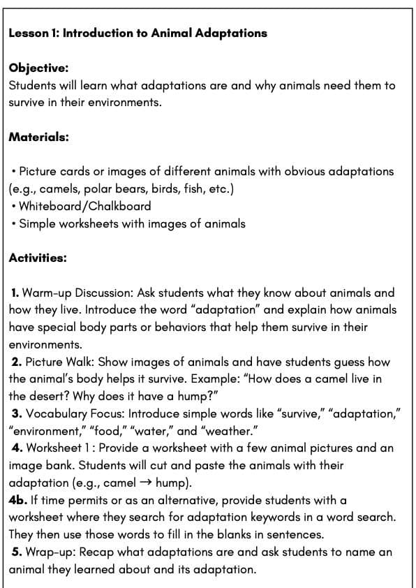 Animal Adaptations Lesson Plans & Worksheets | Science Writing and Art, Grade 1