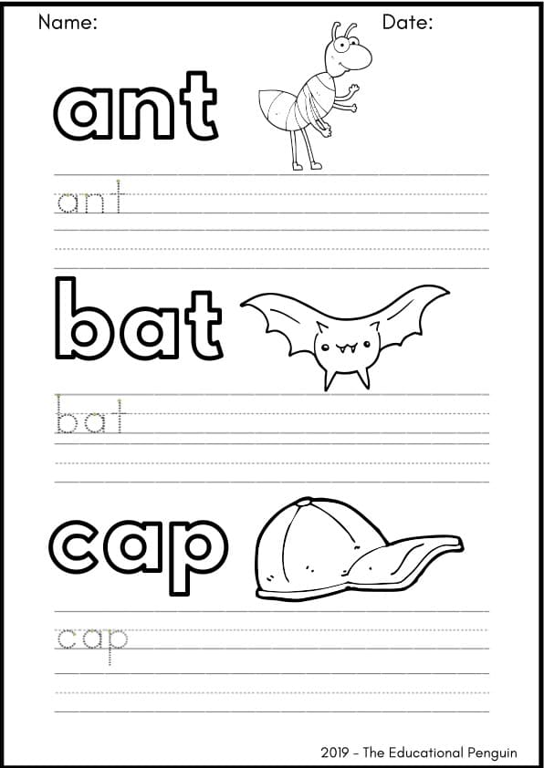 Writing Practice Worksheets Single Word Copy And Write Pre K Grade 1 ESL | Pre-K Writing
