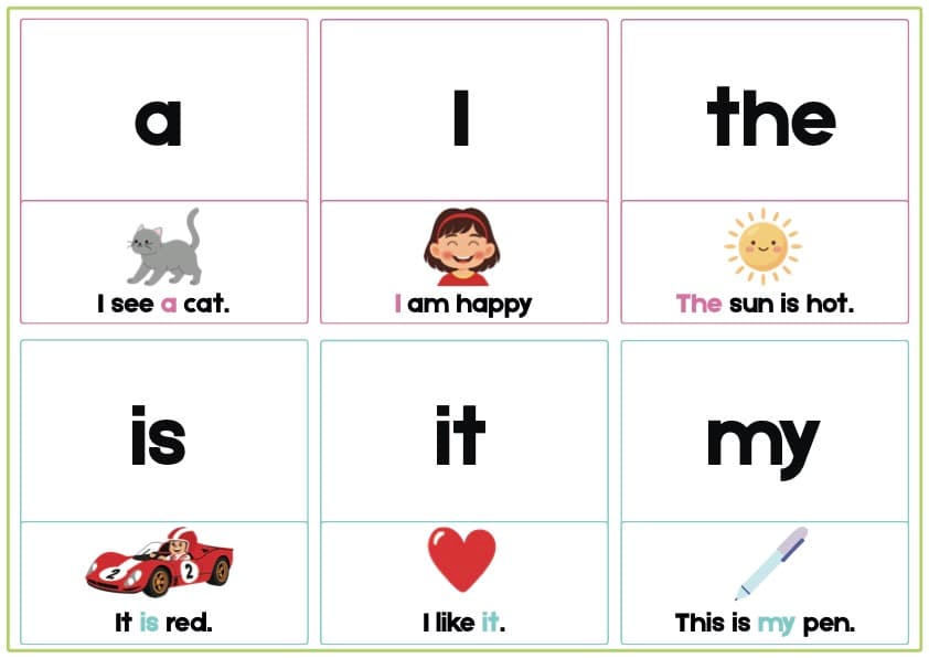 Sight Words Flashcards with Sentences | High Frequency Words PreK-1 ESL