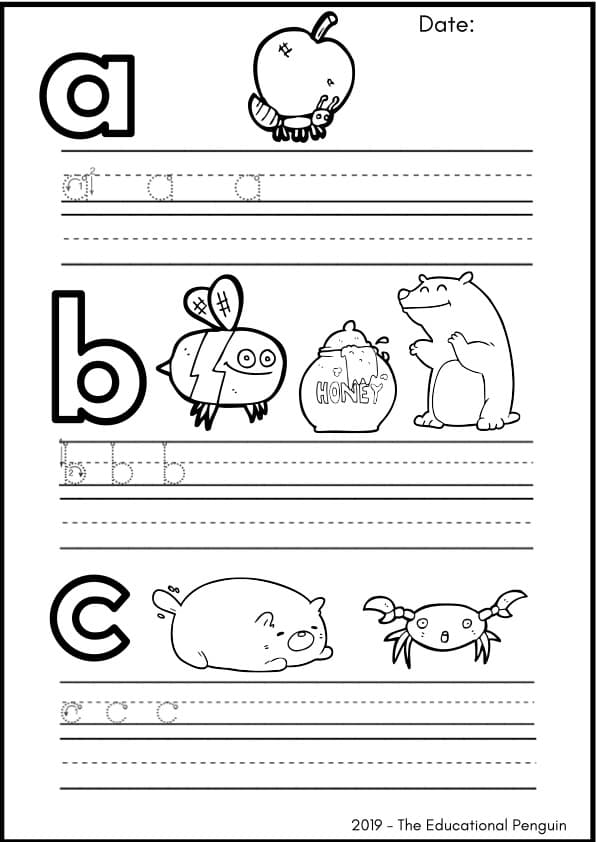 A to Z Letter Writing Practice | Lowercase Tracing Worksheets | Pre-K Kindergarten ESL | Pre-K Phonics