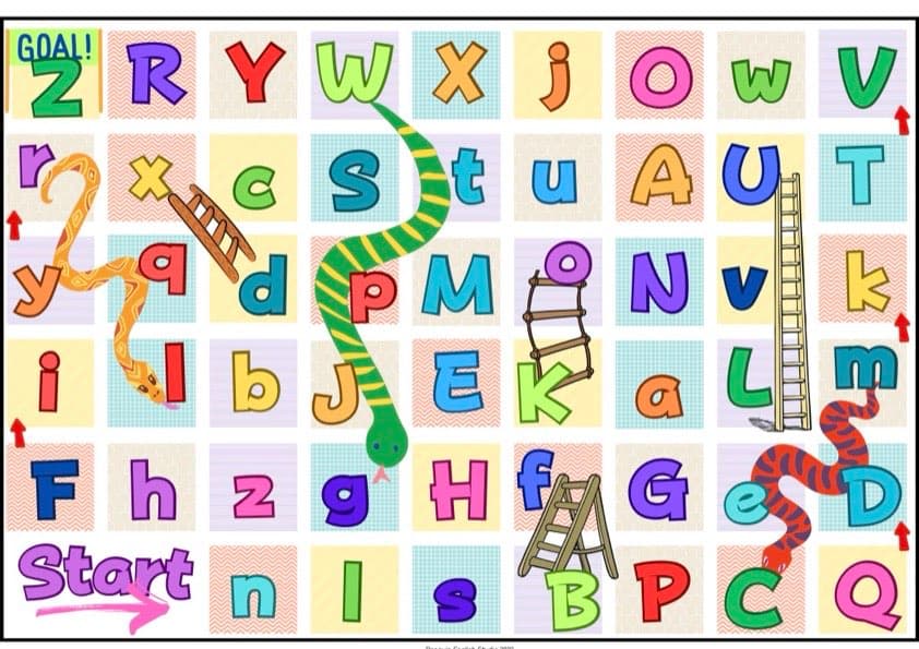 A to Z Alphabet Snakes and Ladders Board Game | Letters and Pictures | 1st Grade Vocabulary